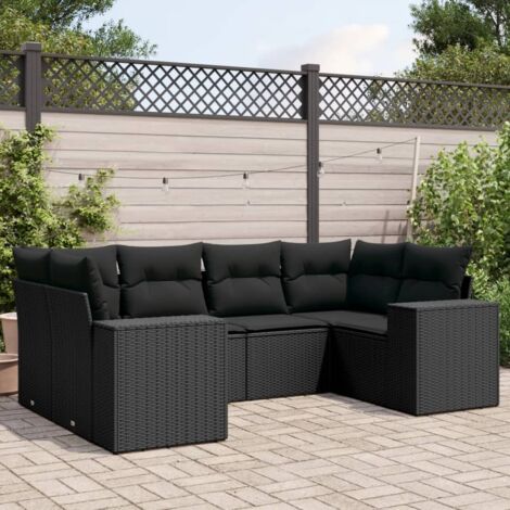 Ensemble Salon Jardin 6 Places Noir Résine Tressée avec Coussins - Canapés Modulaires pour Terrasse et Jardin (1/4)