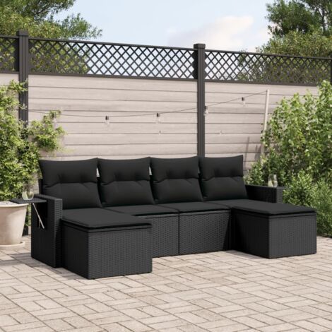 Ensemble de jardin 6 places noir résine tressée avec rangement intégré et coussins lavables (1/3)