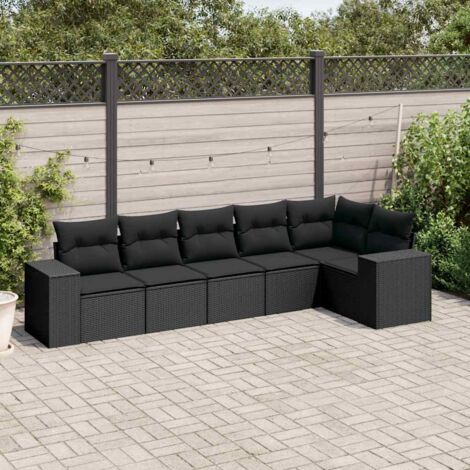 Ensemble salon jardin 6 places résine tressée noir avec coussins déhoussables - Canapé d'angle + modules modulables (1/4)
