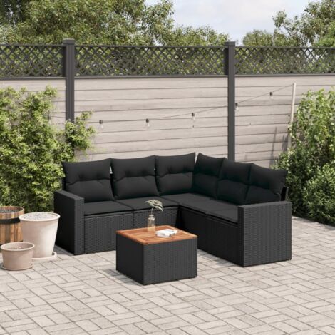 Ensemble Jardin 6 Places Noir Résine Tressée avec Coussins - Salon Extérieur Modulaire Stockage (1/4)