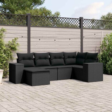 Ensemble jardin 6 places résine tressée noir avec coussins lavables - Salon extérieur modulaire (1/4)