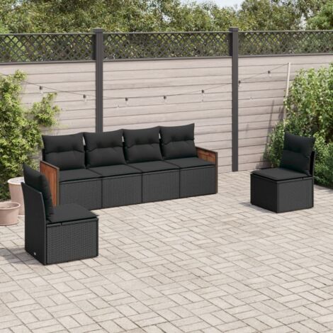 Ensemble salon jardin 6 places résine tressée noir avec coussins amovibles - Canapés modulables extérieur (1/4)