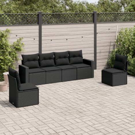 Ensemble jardin 6 places résine tressée noir avec rangement et coussins lavables (1/3)