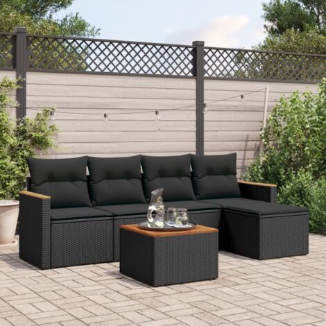 Ensemble Jardin 6 Places Noir Résine Tressée avec Coussins - Salon Extérieur Modulaire en Polyrotin et Acier (1/4)