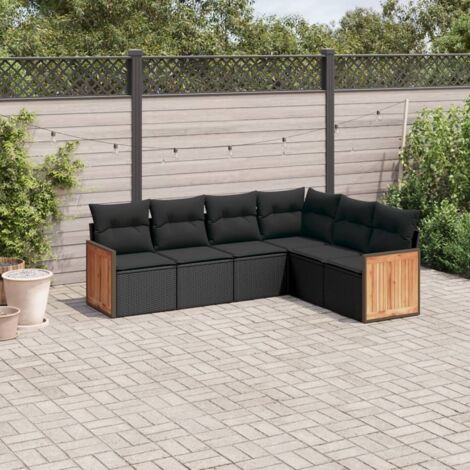 Ensemble de jardin 6 places en résine tressée noir avec coussins - Salon extérieur modulaire (1/4)