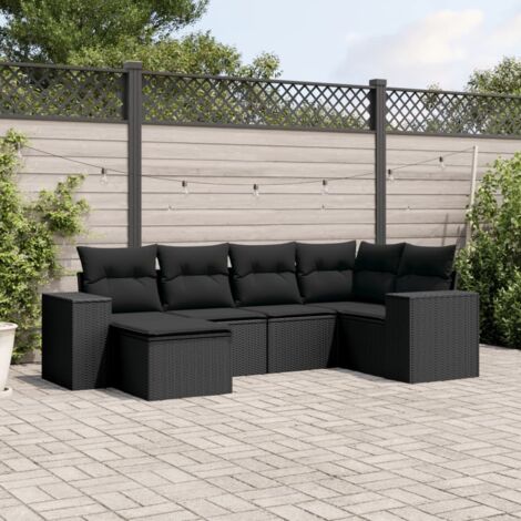 Ensemble jardin 6 places résine tressée noir avec rangement et coussins lavables - Salon extérieur modulaire avec housses amovibles (1/3)
