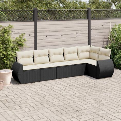 Ensemble jardin 6 places noir résine tressée avec rangement intégré et coussins amovibles (1/3)