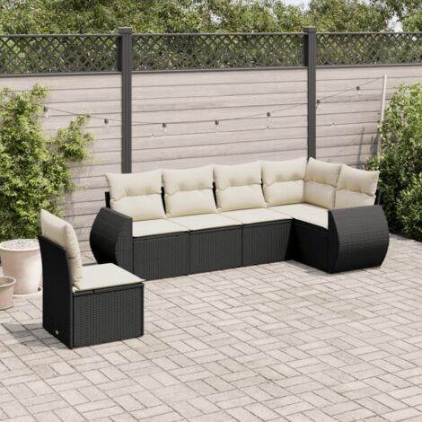 Ensemble salon jardin 6 places noir résine tressée avec rangement intégré et coussins lavables - 6 pièces modulables pour terrasse et extérieur (1/3)