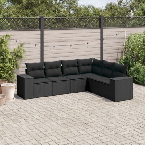 Ensemble salon jardin 6 places résine tressée noir avec coussins - Canapé d'angle modulaire rangement intégré (1/3)