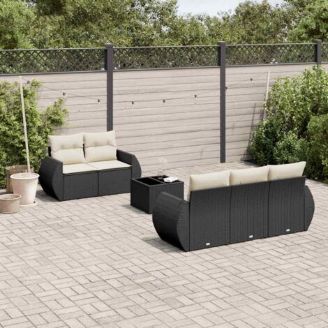 Ensemble de jardin 6 places noir résine tressée avec table verre trempé et rangements intégrés (1/3)