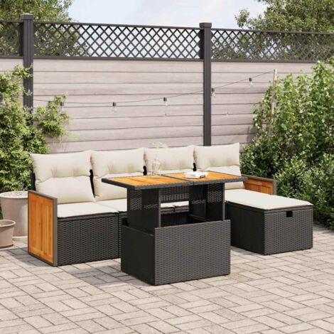 Salon de Jardin 6 Places Noir Résine Tressée avec Table Réglable et Coussins - Ensemble Canapé d'Extérieur avec Rangement et Housse Lavable (1/5)