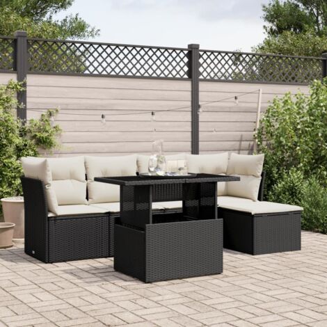 Ensemble Salon Jardin 6 Places Noir Résine Tressée avec Table Réglable et Coussins Détachables (1/5)