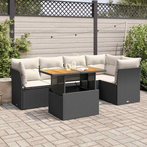 Ensemble Salon Jardin 6 Places Noir Résine Tressée avec Coussins - Table Réglable et Rangement Intégré (1/5)