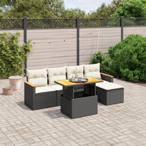 Ensemble Salon Jardin 6 Places Noir Résine Tressée avec Table Réglable et Coussins Détachables (1/3)