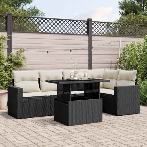Ensemble Salon Jardin 6 Places Noir Résine Tressée avec Table Réglable et Coussins Détachables (1/5)