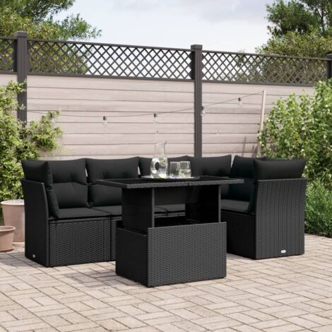 Ensemble Salon Jardin 6 Places Noir Résine Tressée - Canapé d'Extérieur Modulable avec Table Réglable et Coussins Lavables (1/5)