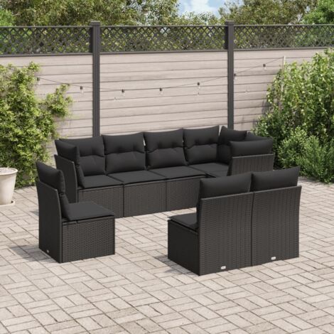 Canapé de Jardin 8 Places en Résine Tressée Noire avec Coussins et Espace de Rangement - Ensemble Modulaire Salon Extérieur (1/3)