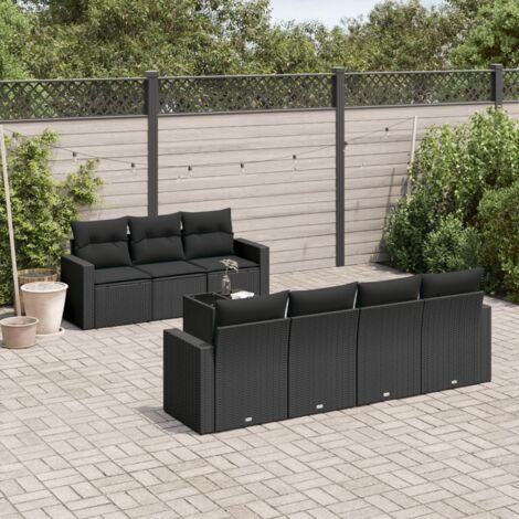 Ensemble Jardin 8 Places Noir Résine Tressée avec Table Verre Trempé et Coussins Lavables - Stockage Intégré (1/3)