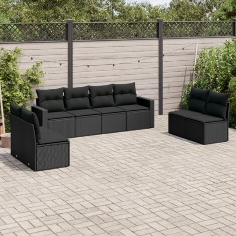 Ensemble Salon Jardin 8 Places Noir Résine Tressée avec Coussins et Espace Rangement - Canapé Modulaire Extérieur (1/3)