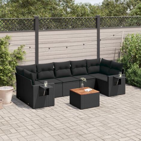 Ensemble Salon Jardin 8 Places Noir Résine Tressée avec Coussins - Stockage Intégré, Tables d'Appoint et Structure Modulaire (1/3)