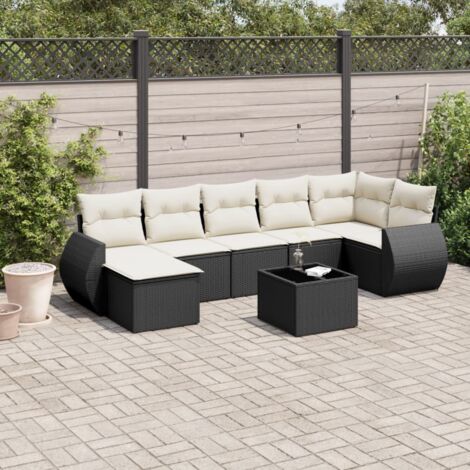 Ensemble de jardin 8 places en résine tressée noire avec table en verre trempé et coussins lavables - Salon extérieur modulaire pour terrasse (1/5)