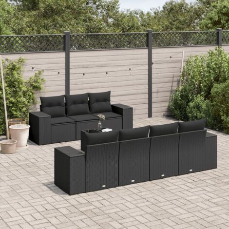 Salon de Jardin 8 Places Noir Résine Tressée avec Table Verre Trempé et Coussins Lavables - Ensemble Modulaire avec Rangement Intégré (1/3)