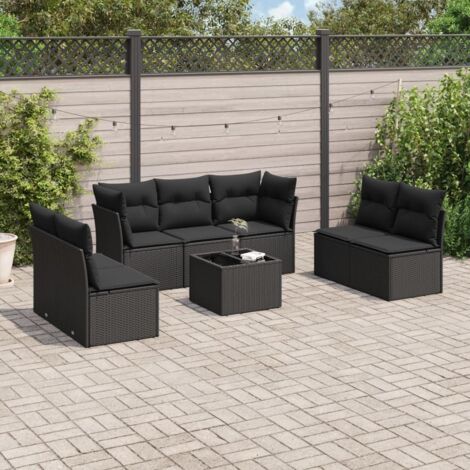 Ensemble de Jardin 8 Places en Résine Tressée Noir avec Table Verre Trempé et Coussins Lavables (1/3)