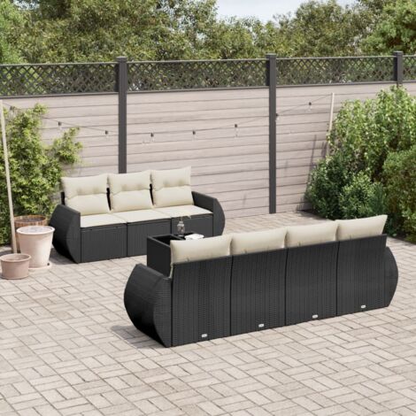 Ensemble Jardin 8 Places Résine Tressée Noir avec Coussins Crème - Table Verre Trempé, Rangement Intégré, Modulaire (1/3)
