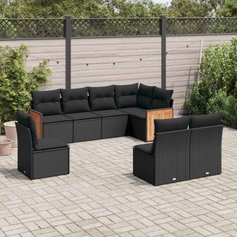 Ensemble Salon Jardin 8 Places Résine Tressée Noir avec Coussins - Stockage Intégré, Modulaire, Housse Lavable (1/3)