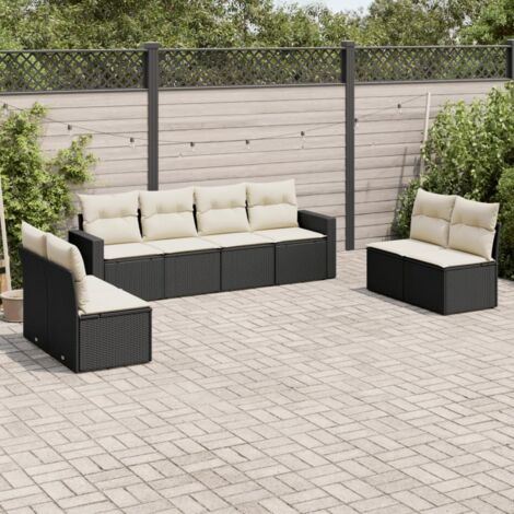 Salon de Jardin 8 Places Résine Tressée Noir avec Coussins Crème - Ensemble Modulaire 8 Pièces pour Terrasse et Jardin (1/3)
