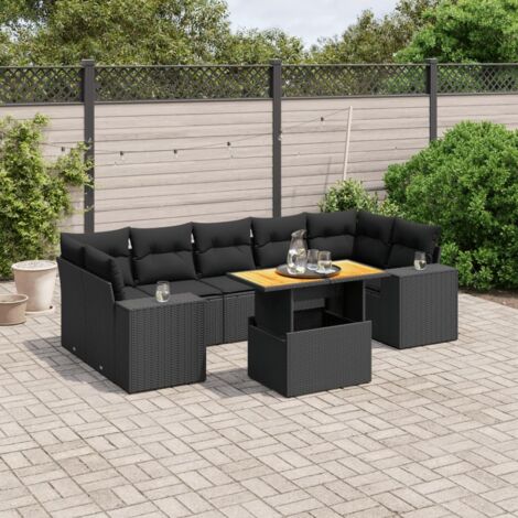 Ensemble Jardin 8 Places Résine Tressée Noir avec Table Réglable et Coussins Lavables - Salon d'Extérieur Modulaire (1/3)