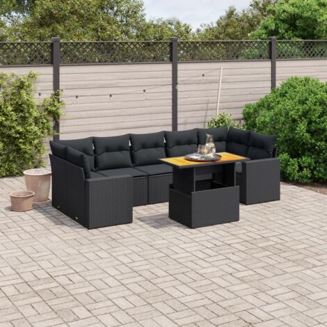 Salon de Jardin 8 Places en Résine Tressée Noir avec Table Réglable et Coussins Confortables - Ensemble Modulaire pour Terrasse et Jardin (1/3)