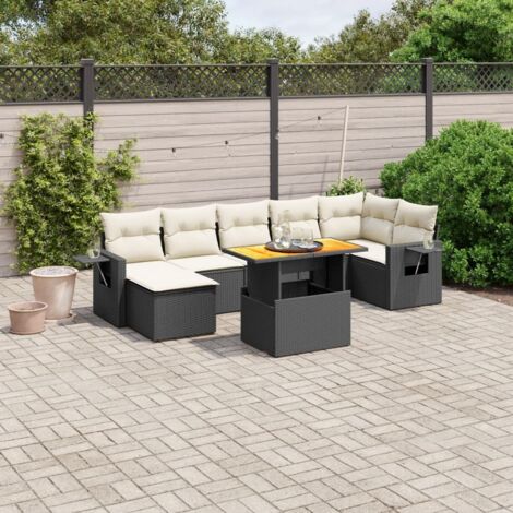 Salon de jardin 8 places en résine tressée noir avec table extensible et coussins déhoussables - Ensemble modulaire pour terrasse et jardin (1/3)