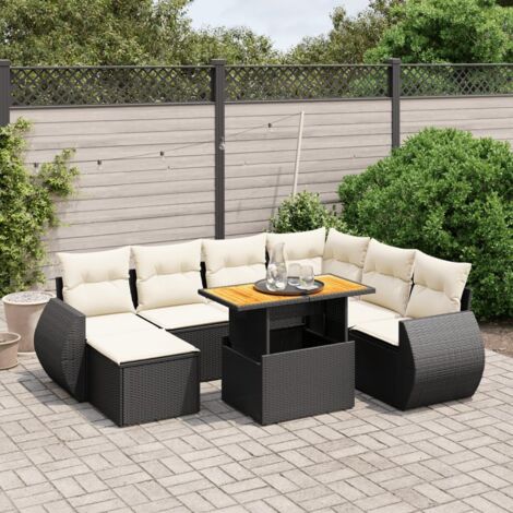 Ensemble de Jardin 8 Places en Résine Tressée Noir avec Coussins Crème - Salon Extérieur Modulaire avec Table Réglable (1/4)