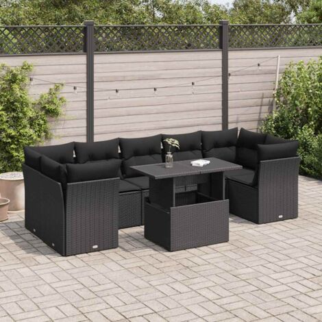 Ensemble de Jardin 8 Places en Résine Tressée Noir avec Coussins - Salon Extérieur Modulable avec Table Réglable et Rangement Intégré (1/5)