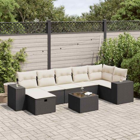 Ensemble Jardin 8 Places Résine Tressée Noir avec Coussins Crème - Salon Extérieur Modulaire avec Table et Rangement (1/5)