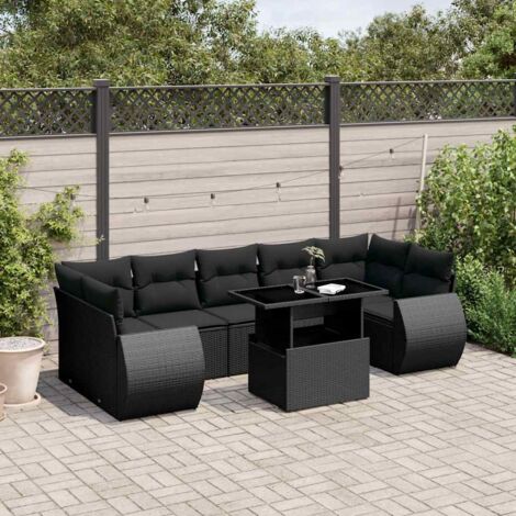 Ensemble Jardin 8 Places Noir Résine Tressée avec Table Réglable et Coussins Lavables - Salon d'Extérieur Modulaire (1/5)