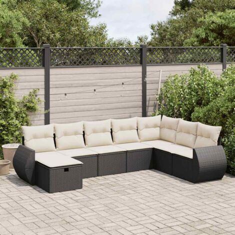 Ensemble de Jardin 8 Places en Résine Tressée Noir avec Coussins Crème - Salon Extérieur Modulaire avec Rangement et Housse Lavable (1/5)