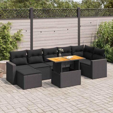 Ensemble Jardin 8 Places Noir Résine Tressée avec Coussins - Salon Extérieur Modulaire Table Réglable et Rangement (1/5)