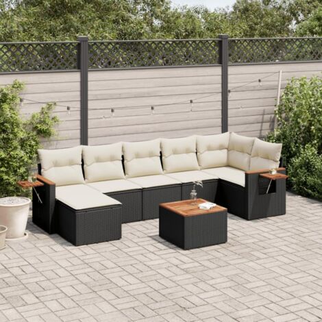 Ensemble Jardin 8 Places Noir Résine Tressée avec Coussins - Salon Extérieur Modulaire avec Table et Rangement (1/3)