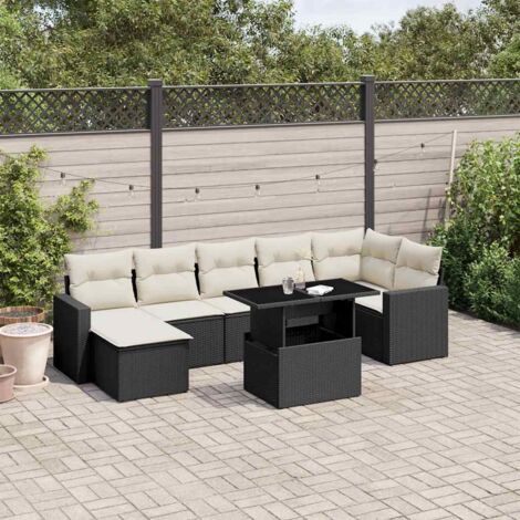 Ensemble Jardin 8 Places Noir Résine Tressée avec Table Réglable et Coussins Crème - Salon d'Extérieur Modulaire (1/5)