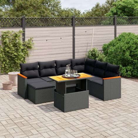 Ensemble de Jardin 8 Places en Résine Tressée Noir avec Coussins - Salon d'Extérieur Modulable avec Table Réglable (1/3)