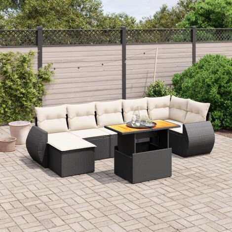 Ensemble de Jardin 8 Places en Résine Tressée Noire avec Coussins Crème - Salon d'Extérieur Modulaire avec Table Réglable (1/3)