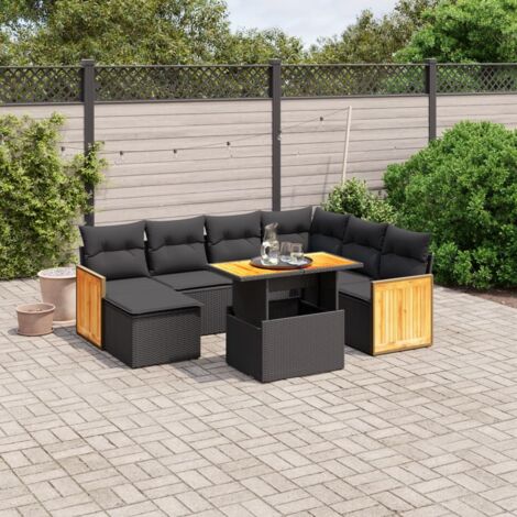 Salon de Jardin 8 Places en Résine Tressée Noir avec Table Réglable et Coussins Lavables - Ensemble Modulaire pour Terrasse et Jardin (1/3)
