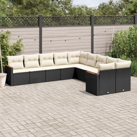 Ensemble Jardin 10 Places Résine Tressée Noir avec Coussins Crème - Salon Extérieur Modulaire avec Coffre de Rangement (1/5)