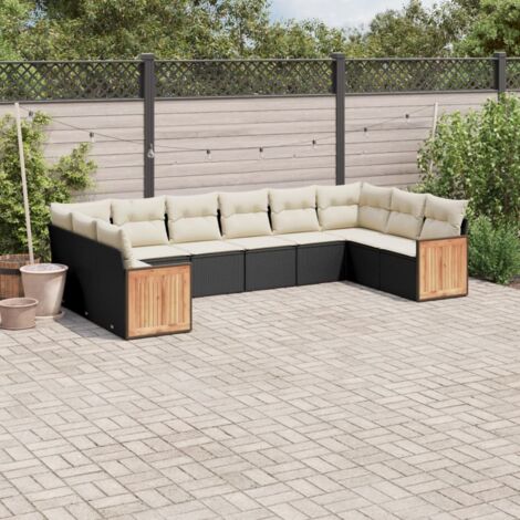 Ensemble de Jardin 10 Places en Résine Tressée Noire avec Coussins Crème - Salon Modulaire Extérieur (1/5)