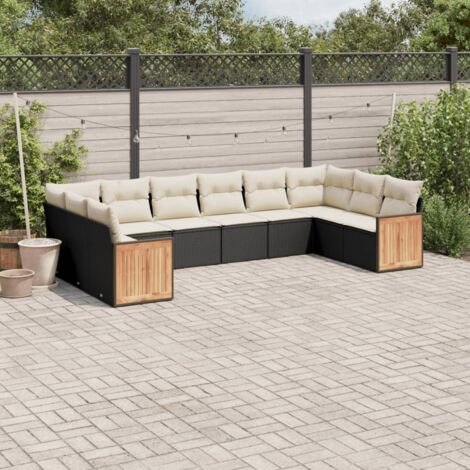 Ensemble de Jardin 10 Places Noir Résine Tressée avec Coussins Crème - Salon Modulaire avec Rangement et Housses Lavables (1/3)