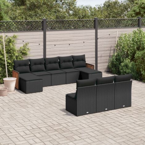 Ensemble Jardin 10 Places Noir Résine Tressée avec Coussins - Salon Extérieur Modulaire 6 Sièges + 2 Canapés + 2 Tabourets - Stockage Intégré (1/3)