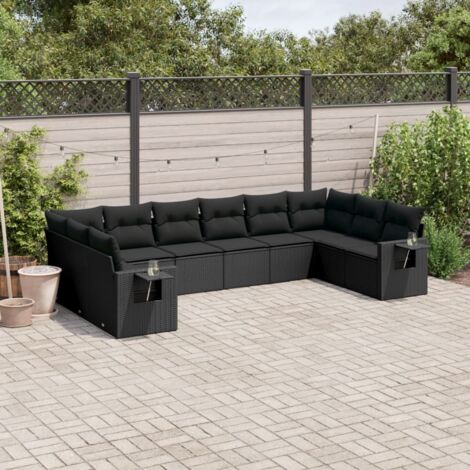 Ensemble Salon Jardin 10 Places Résine Tressée Noir avec Coussins - Mobilier Extérieur Modulaire avec Rangement et Table d'Appoint (1/3)