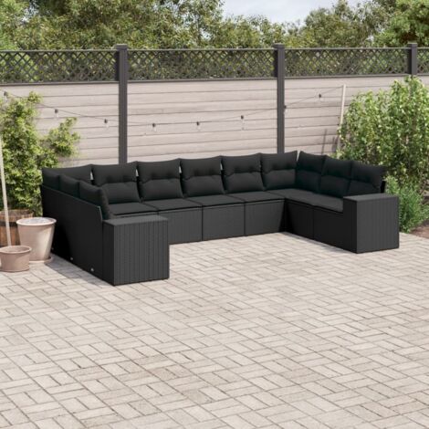 Ensemble Salon Jardin 10 Places Résine Tressée Noir avec Coussins - Meuble Extérieur Modulaire Stockage (1/5)
